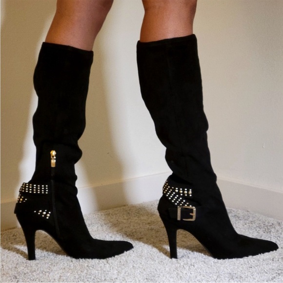 None Shoes - Black sock boots with gold studs